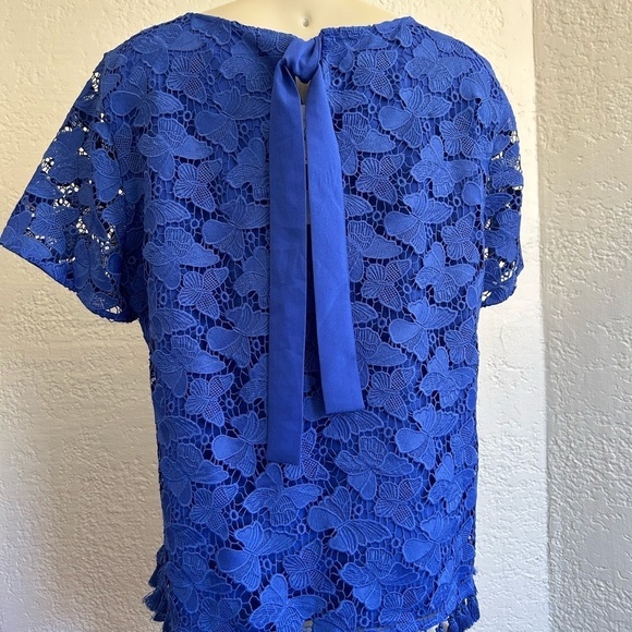 Nwt TALBOTS floral w/fringe blue top SZ 14 - Picture 3 of 10